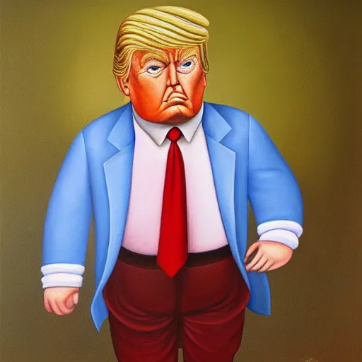 Prompt: Fernando Botero painting of Donald Trump, high definition art, extremely detailed