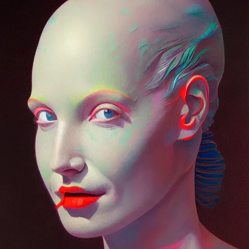 Prompt: Fractal portrait of a fragile woman, very coherent, painted by Edward Hopper, Wayne Barlowe, painted by James Gilleard, airbrush, art by JamesJean