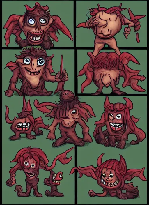 Prompt: demonic munchkins possessed by the devil, in the style of brom