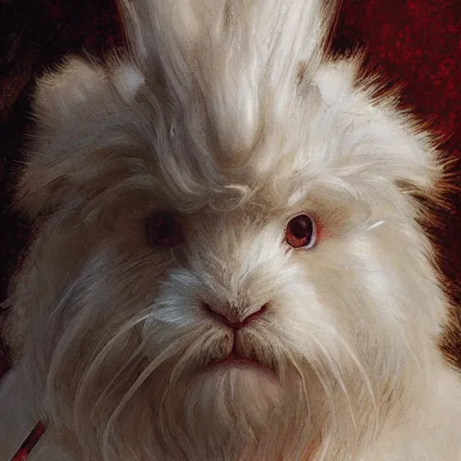 Image similar to white lionhead dwarf bunny rabbit as a fantasy knight, closeup portrait art by norman rockwell and donato giancola and greg rutkowski