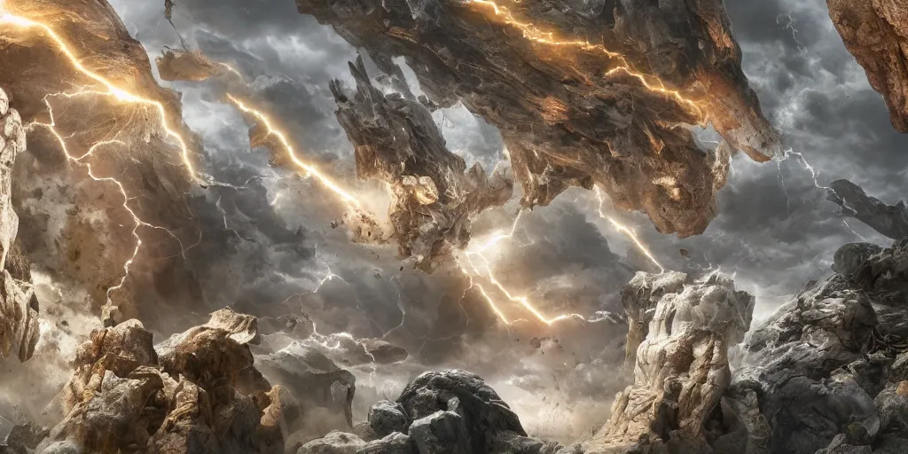 Image similar to god coming down to earth to punch it, marble, realistic 4 k octane beautifully detailed render, 4 k post - processing, highly detailed, intricate complexity, epic composition, magical atmosphere, cinematic lighting, masterpiece, ultra hd