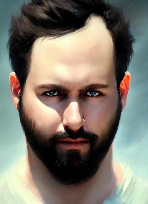 Image similar to a _ fantasy _ style _ portrait _ painting _ of white male short black hair chubby disconnected beard round face, rpg dnd oil _ painting _ unreal _ 5 _ daz. _ rpg _ portrait _ extremely _ detailed _ artgerm _ greg _ rutkowski _ greg