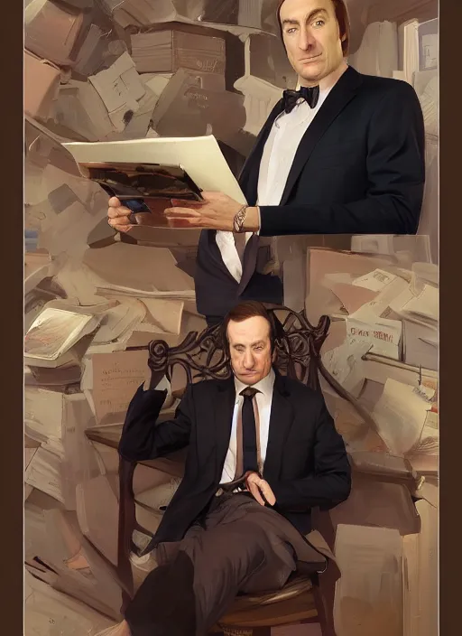 Prompt: portrait of saul goodman, portrait of saul goodman, portrait of saul goodman, lawyer clothing, painting by sargent and leyendecker, asymmetrical, intricate, elegant, matte painting, illustration,, by rhads, by greg rutkowski, by greg tocchini, by james gilleard, by joe fenton