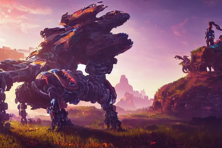 Image similar to tideripper machine mecanical creature robot of horizon forbidden west horizon zero dawn radiating a glowing aura global illumination ray tracing hdr fanart arstation by ian pesty and alena aenami artworks in 4 k