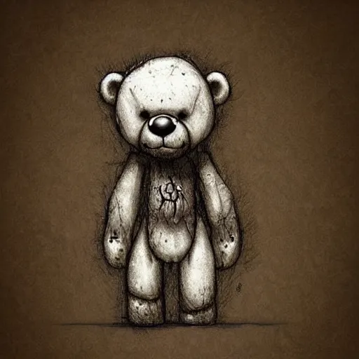 Prompt: surrealism grunge cartoon sketch of a teddy bear by - michael karcz, loony toons style, creepy themed, detailed, elegant, intricate