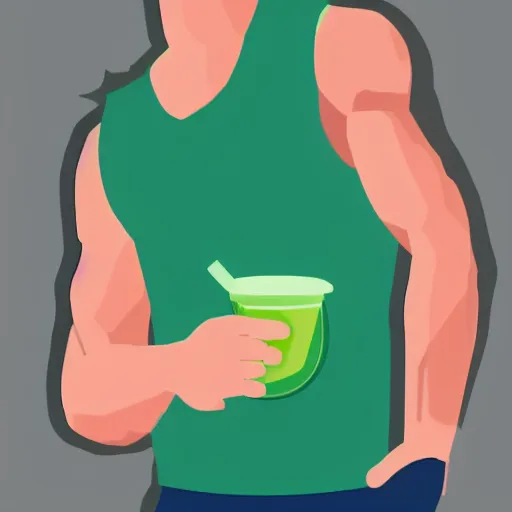 Image similar to male athlete with green smoothie in hand in the style of kurzgesagt
