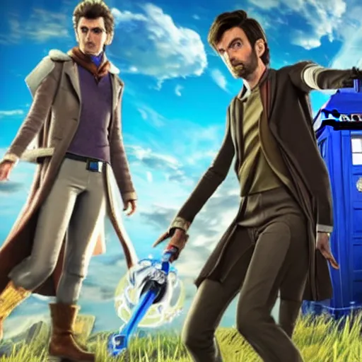 Image similar to David Tennant as Dr Who in Breath of the Wild, gameplay screenshot