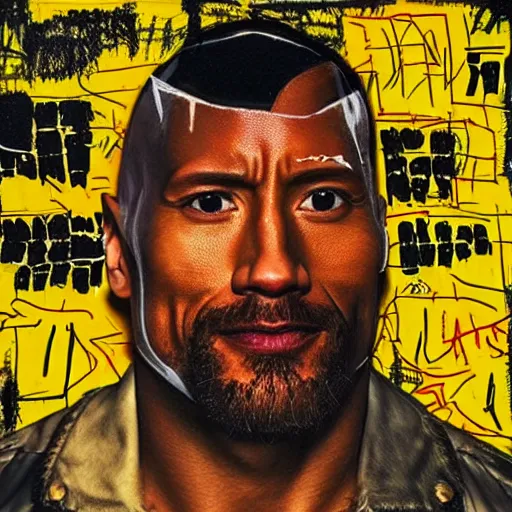 Image similar to dwayne johnson album cover basquiat style