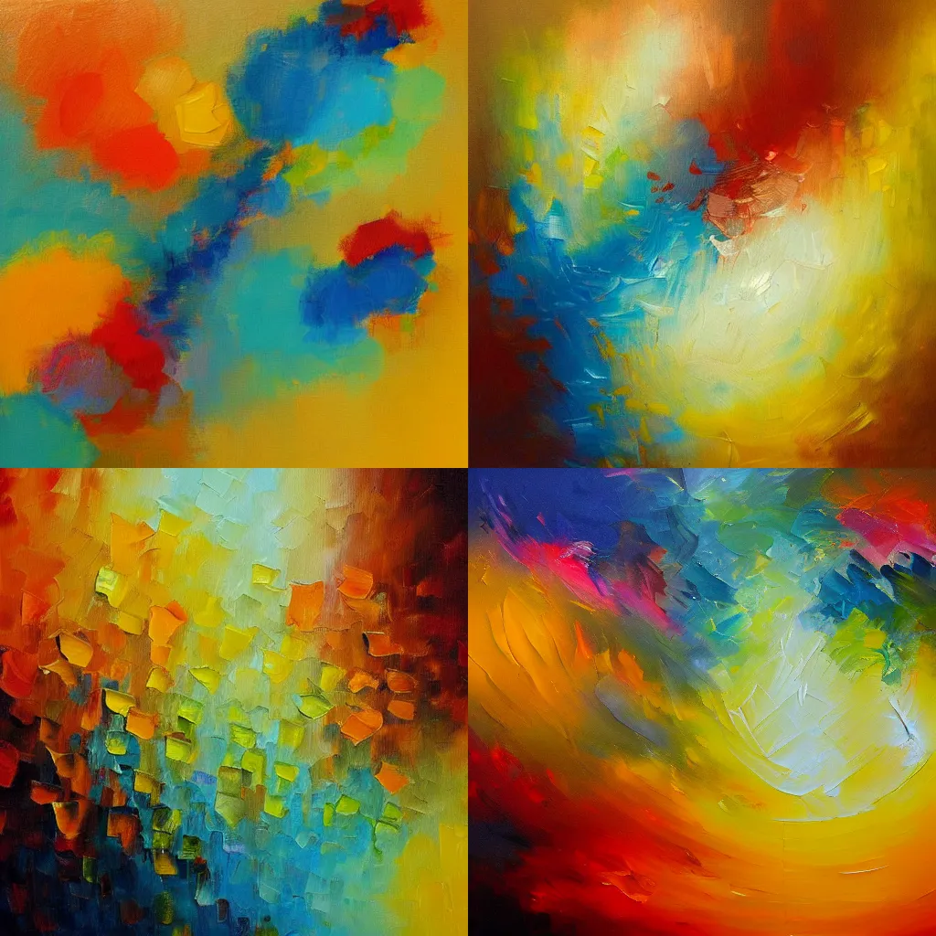 Prompt: light and happiness throughout and finding its way to every corner of the world, abstract oil painting