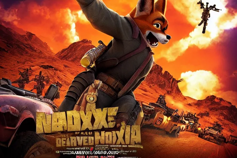 Image similar to nick wilde, heavily armed and armored facing down armageddon in a dark and gritty reboot from the makers of mad max : fury road