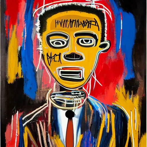 Image similar to A extremely highly detailed majestic hi-res beautiful immaculate head and shoulders award winning painting masterpiece of the face of a strong black african man by Jean-Michel Basquiat, 8k, high textures, hyper sharp, insanely detailed and intricate, super detailed, 8k HDR high quality