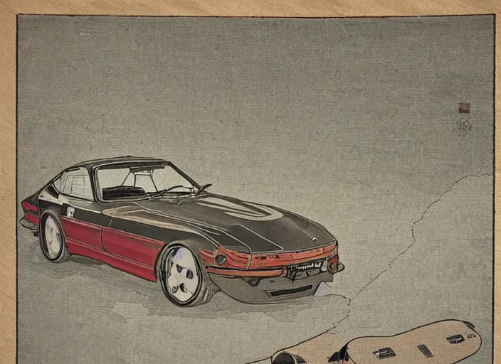 Prompt: 1 7 0 0 century detailed japaense art of a datsun 2 6 0 z