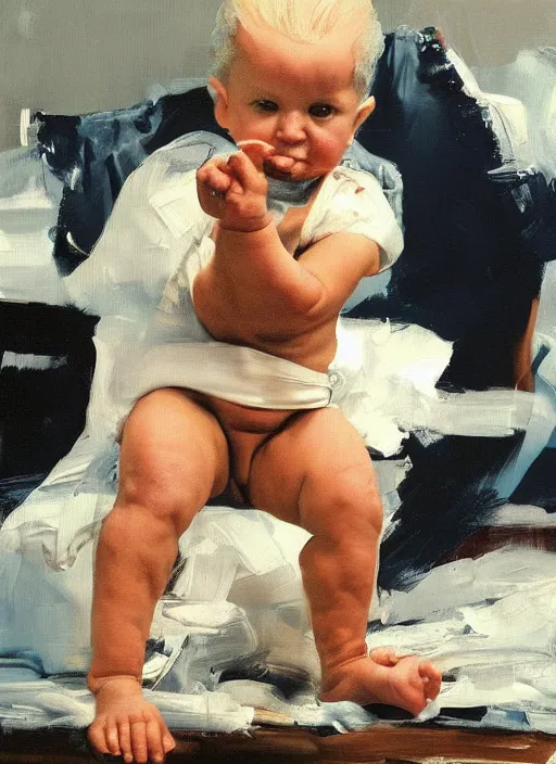 Image similar to joe biden in diaper!!!!!!!!!!!, wah wah, painting by phil hale, fransico goya,'action lines '!!!, graphic style, visible brushstrokes, motion blur, blurry, visible paint texture, crisp hd image