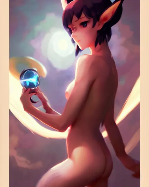 Image similar to photo of eevee pokecmon humanisation, by greg rutkowski, artgerm, gil elvgren, enoch bolles, glossy skin, pearlescent, anime, very coherent