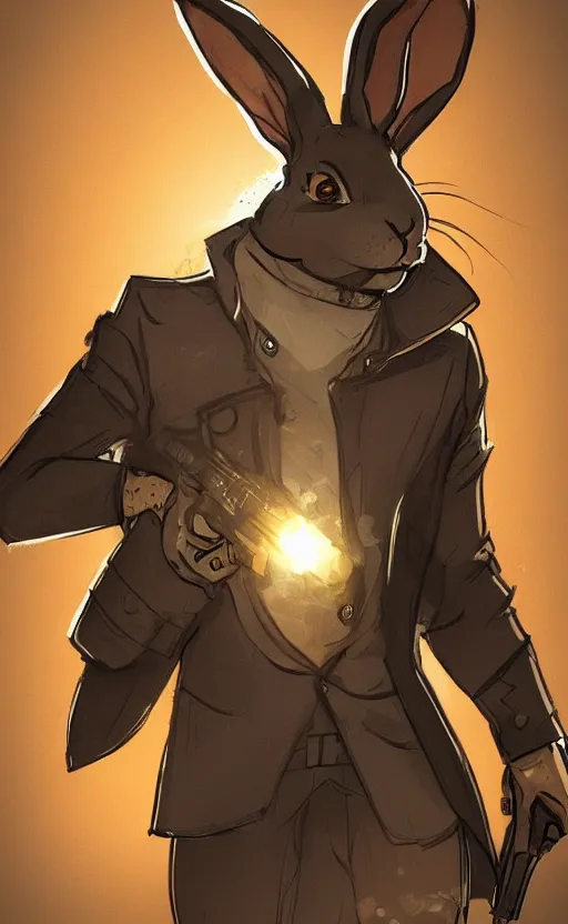 Image similar to rabbit as a hitman, dynamic lighting, fantasy concept art, trending on art station, stunning visuals, creative, cinematic, ultra detailed, comic strip style