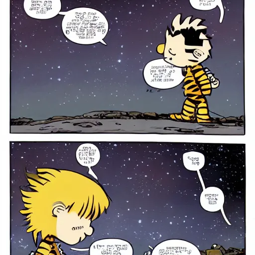 Prompt: calvin and hobbes in the star wars universe