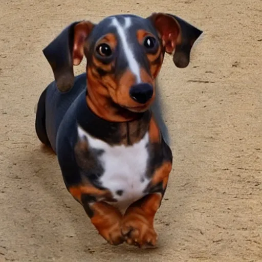 Image similar to Dwayne The Rock Johnson as a dachshund