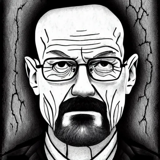 Prompt: portrait of Walter White in the style of Tim Burton