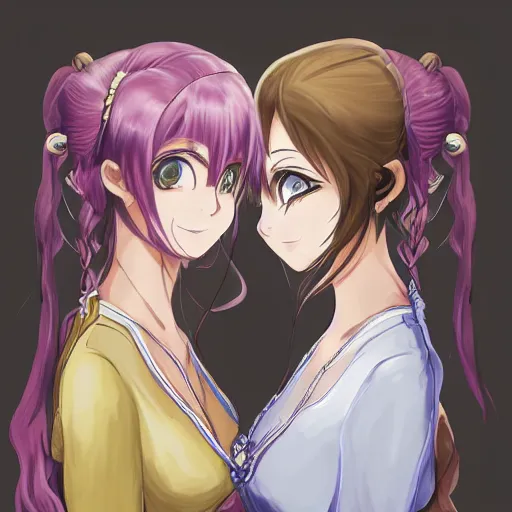 Image similar to a serious stare down between two beautiful maids standing face to face, detailed anime art