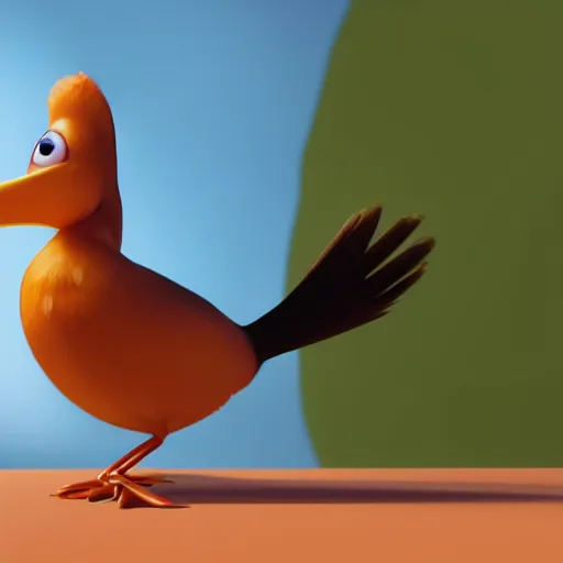 Prompt: pixar render of a cute bird character, smoking a joint and eating pancakes, studio lighting, render, photo realism