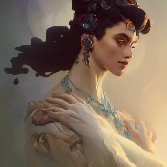 Prompt: portrait of the ghost queen, painted portrait, 4k, trending on artstation, octane render, art by artgerm and greg rutkowski and alphonse mucha and craig mullins and James Jean and Andrei Riabovitchev and Marc Simonetti and peter mohrbacher
