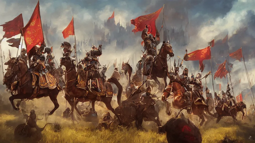 Image similar to william the conqueror and his army arrive at mcdonalds, mcdonalds mcdonalds, painting by yuumei, bayard wu, wlop, tim white, ross tran, 4 k