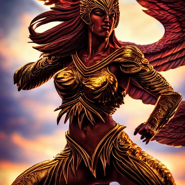 Image similar to phoenix warrior, artgerm, highly detailed, 8 k, hdr, close up, smooth, sharp focus, high resolution, award - winning photo