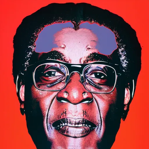 Prompt: a portrait of Robert Mugabe by Andy Warhol