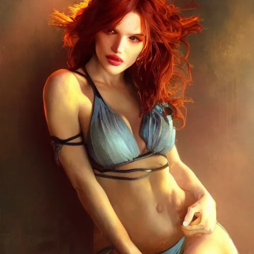 Prompt: bella thorne looking seductive, hyperrealistic full figure, bladerunner street alley, art of elysium by frank frazetta and by jeremy mann and by alphonse mucha, fantasy art, photo realistic, dynamic lighting, artstation, full figure poster, volumetric lighting, very detailed face, 4 k, award winning