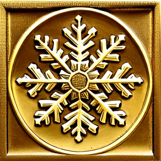 Prompt: ornate engraved carving of a snowflake on a gold panel