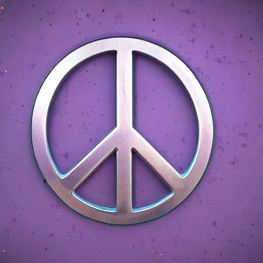 Image similar to the peace symbol, 3D render, metallic finish, purple background