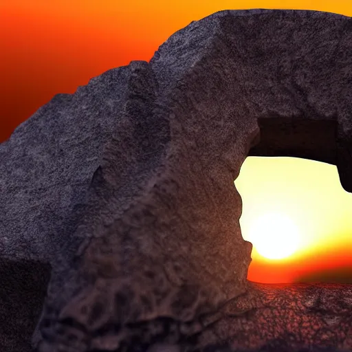 Prompt: cracked stone statue of λ symbol, epic sunset in the background, highly detailed digital art