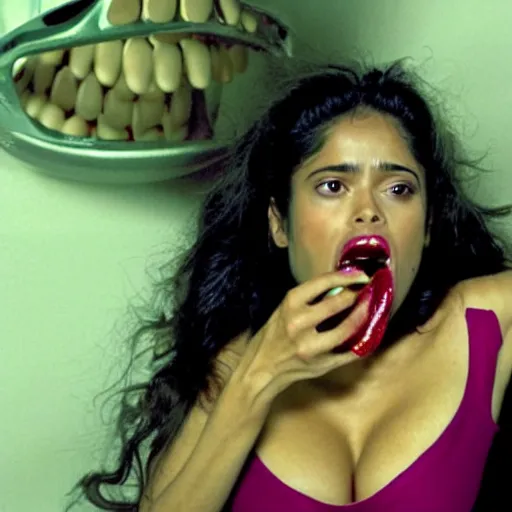 Image similar to alien eating salma hayek