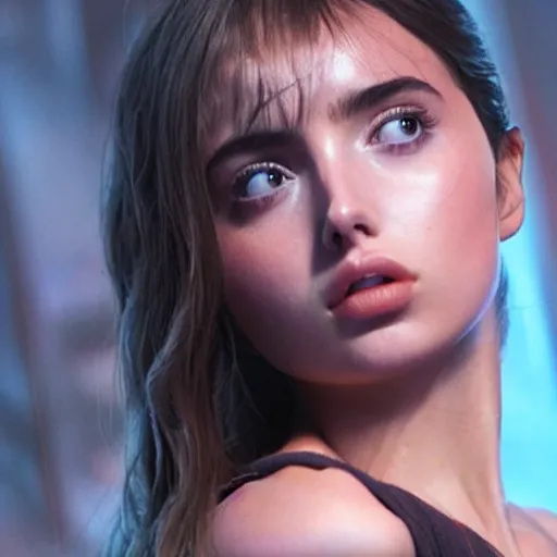 Image similar to giant hologram joi from blade runner 2 0 4 9 played by ana de armas, neo noire