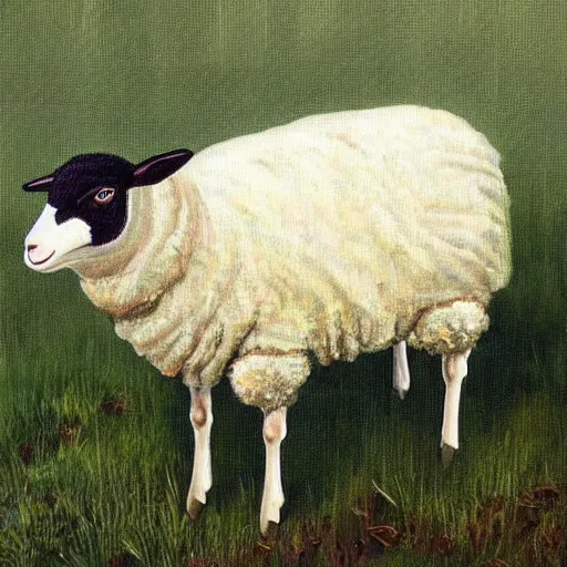 Image similar to a beautiful painting the sheep included a spider web, hyper realistic