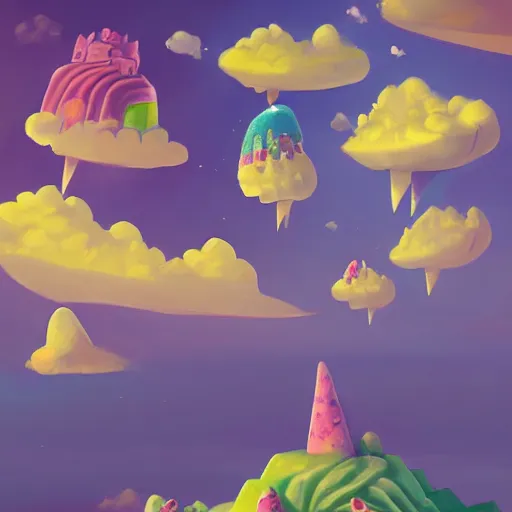 Image similar to ice cream castles in the sky, concept art, trending on artstation