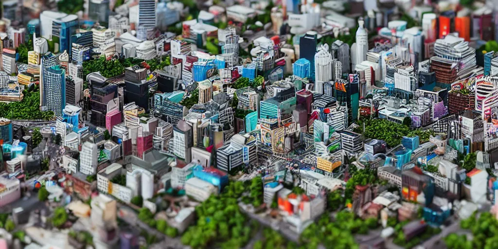 Prompt: a miniature diorama of downtown seoul, macro photography