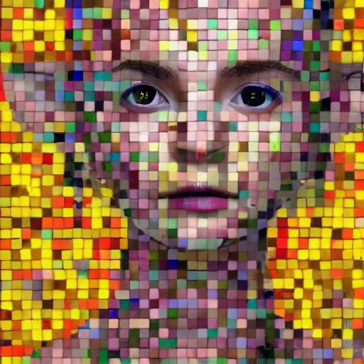 Prompt: portrait mosaic of a beautiful cute girl with robot ears and eyes by Emma Biggs, 4k, intricate details, digital, between heaven and hell