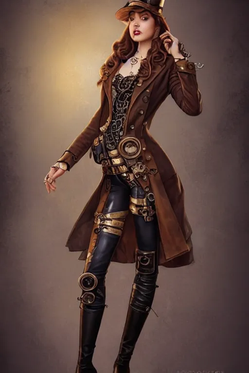 Prompt: full body photo of a gorgeous young woman wearing a steampunk outfit in the style of stefan kostic, realistic, sharp focus, 8k high definition, insanely detailed, intricate, elegant, art by stanley lau and artgerm