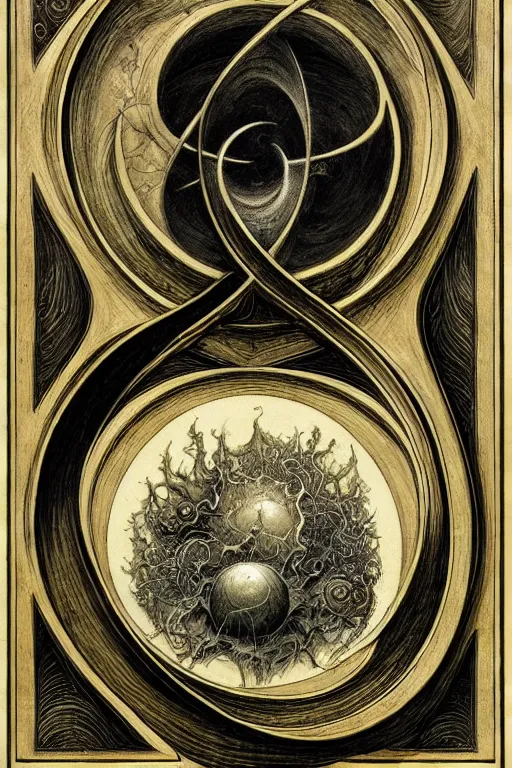 Prompt: calligraphy vesica piscis in the style of wayne barlowe, gustav moreau, goward, bussiere, roberto ferri, santiago caruso, luis ricardo falero, austin osman spare