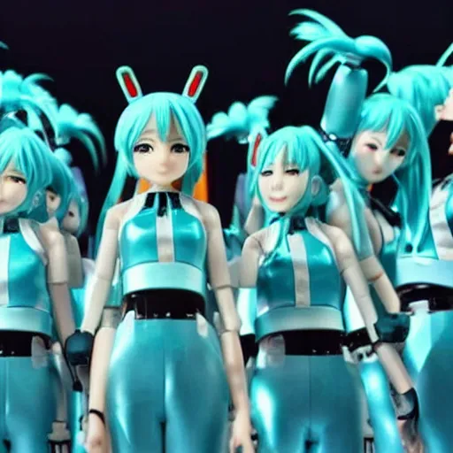 Image similar to hatsune miku leading an army of robots