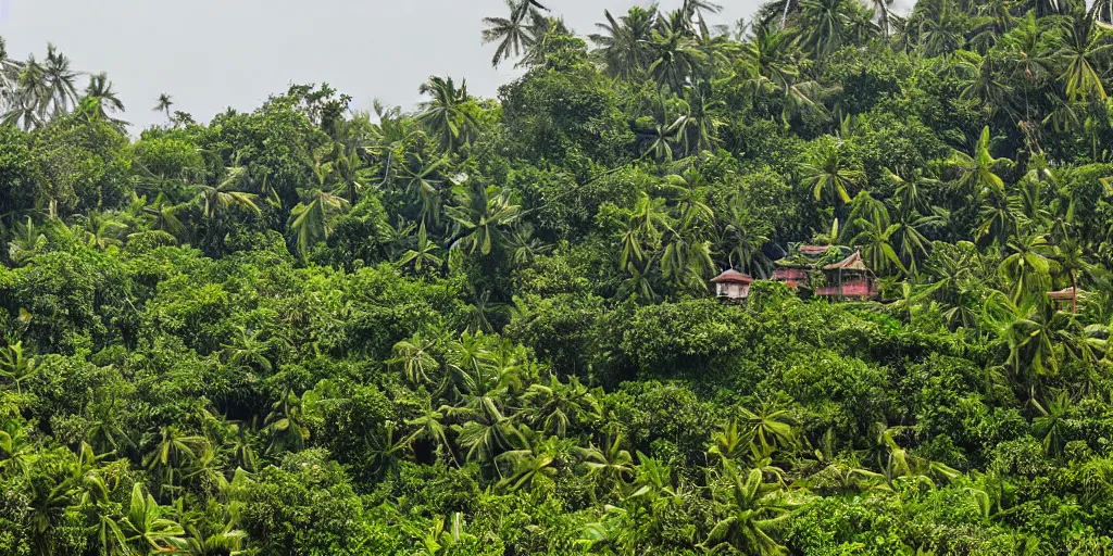 Image similar to abandoned sri lankan city, overgrown greenery, photograph