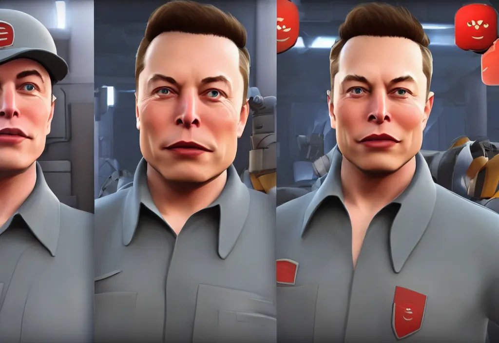 Image similar to elon musk in team fortress 2, elon musk in the video game team fortress, gameplay screenshot, close up, 3 d rendering. unreal engine. amazing likeness. very detailed.