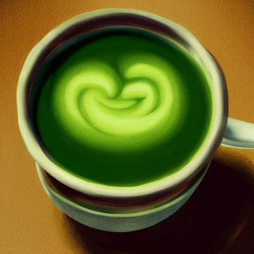 Image similar to A Cup of matcha green tea, detailed illustration, artstation, soft lighting, award winning masterpiece