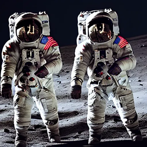 Prompt: astronauts standing on the moon with a spaceship, photorealistic, ultra-detailed, 4k high resolution, HDR shot, cinematic lighting