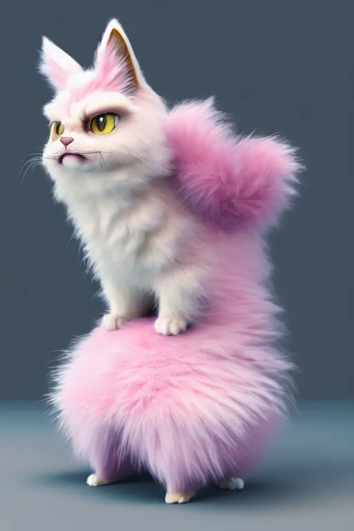 Prompt: high quality 3 d render hyperrealist very cute pastel fluffy! grumpy griffin cat hybrid with armor, vray smooth, in the style of detective pikachu, hannah yata charlie immer, dramatic pink light, low angle, uhd 8 k, sharp focus