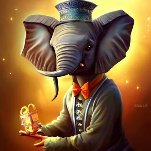 Image similar to epic professional digital airbrushed portrait art of a cute baby elephant dressed as a magician,, best on artstation, cgsociety, wlop, Behance, pixiv, cosmic, epic, stunning, gorgeous,, masterpiece by Dorian Cleavanger and Stanley Lau,