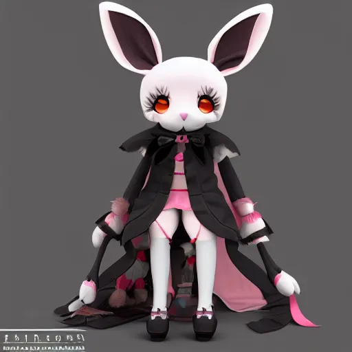 Image similar to cute fumo plush bunny girl, floppy ears, gothic maiden, furry anime, vray