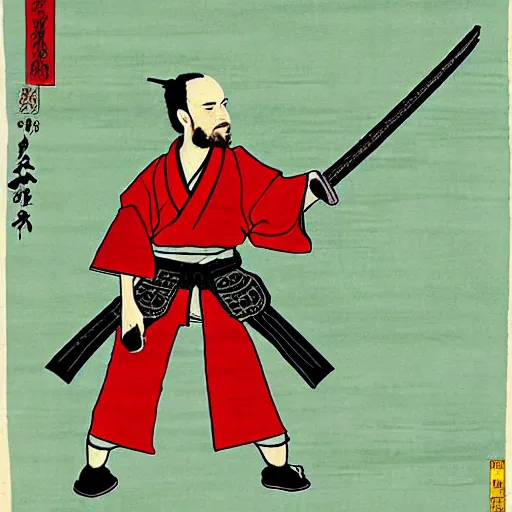 Image similar to jesse pinkman from breaking bad wearing samurai armor and holding a katana in feudal japan, ink block painting, edo period