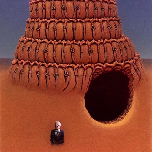 Image similar to !dream political propaganda of sandworm from Dune with the face of Joe Biden Joe Biden Joe Biden!!!!!!!!!!!!!!!!!!!!!!!!!!!!!!!, by Beksinski